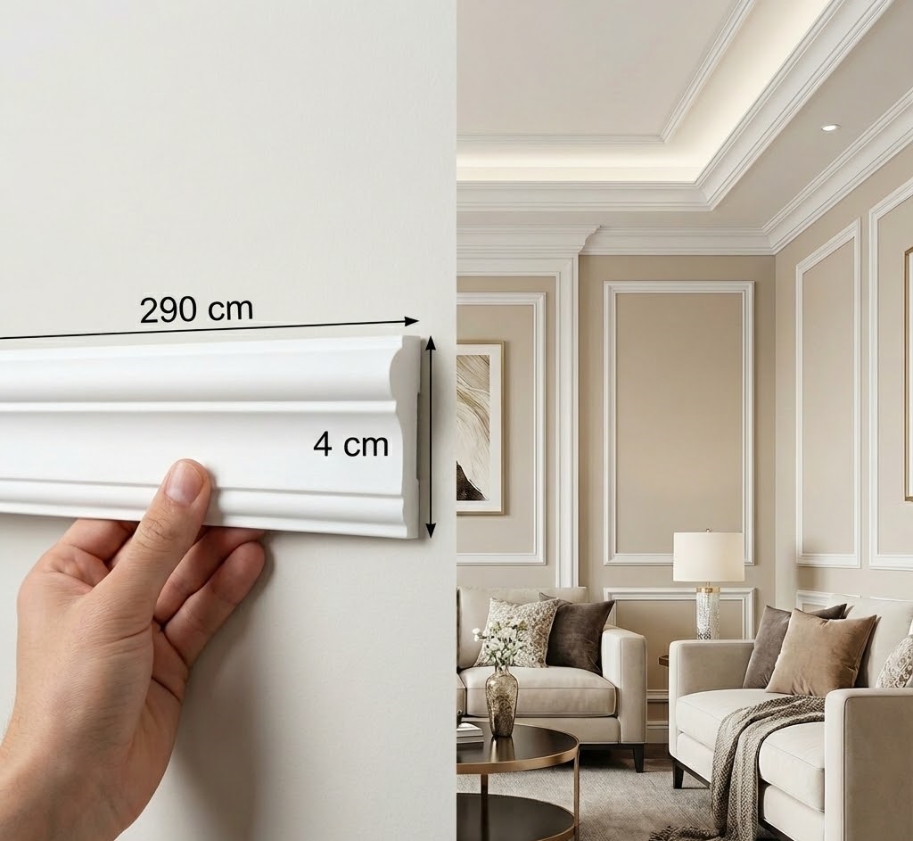 كورنيش ديكور بولي يوريثان (طول 290 سم وعرض 4 سم) | PU Decor Moulding